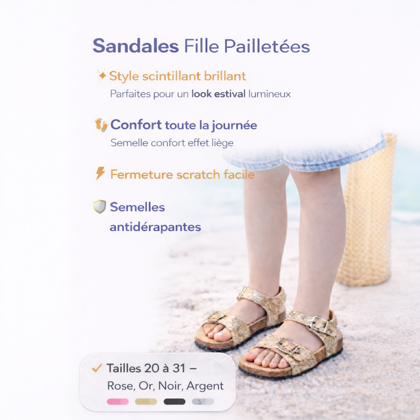 Sandales enfant pailletées Romy dorées