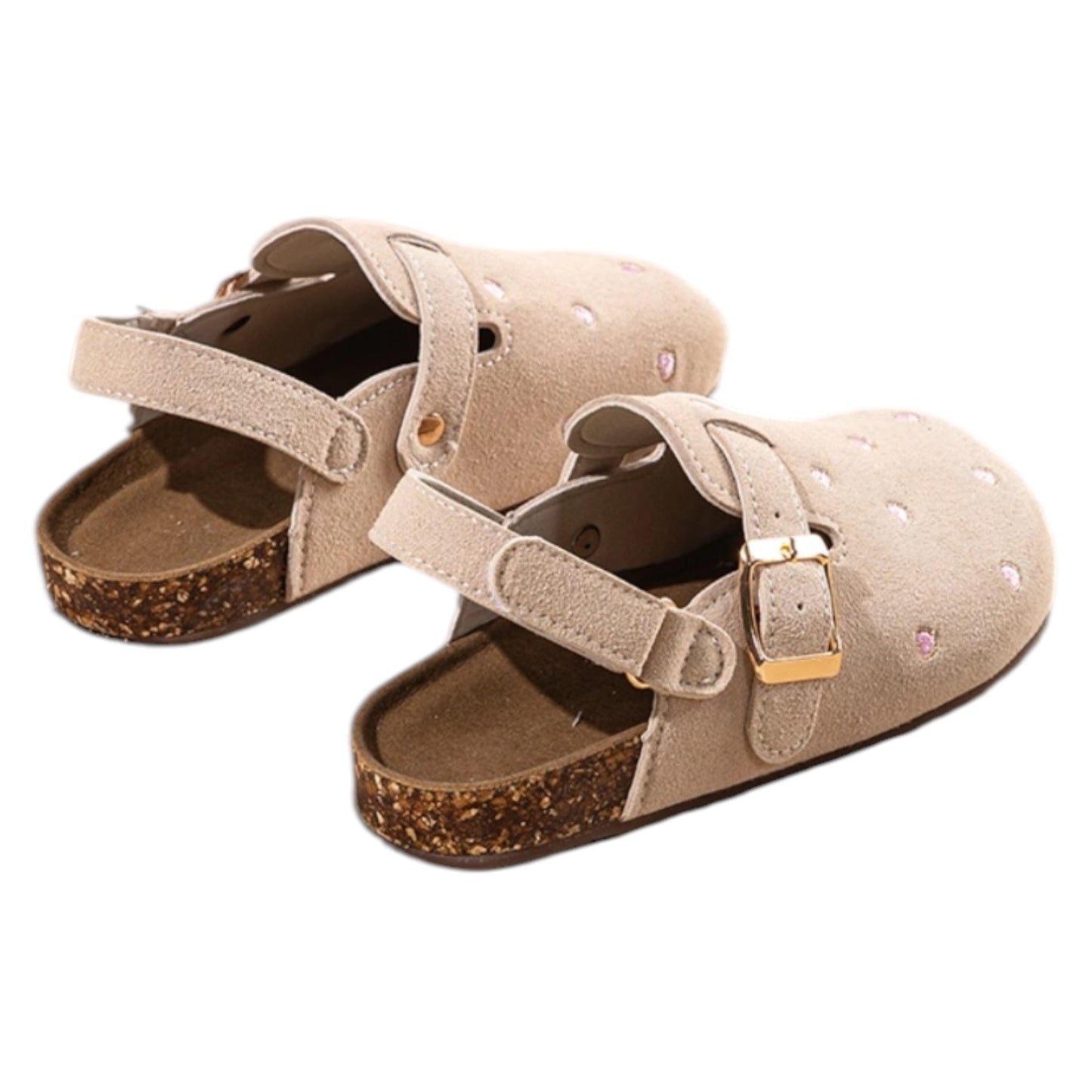 Sabots enfant Eden en daim beige coeurs