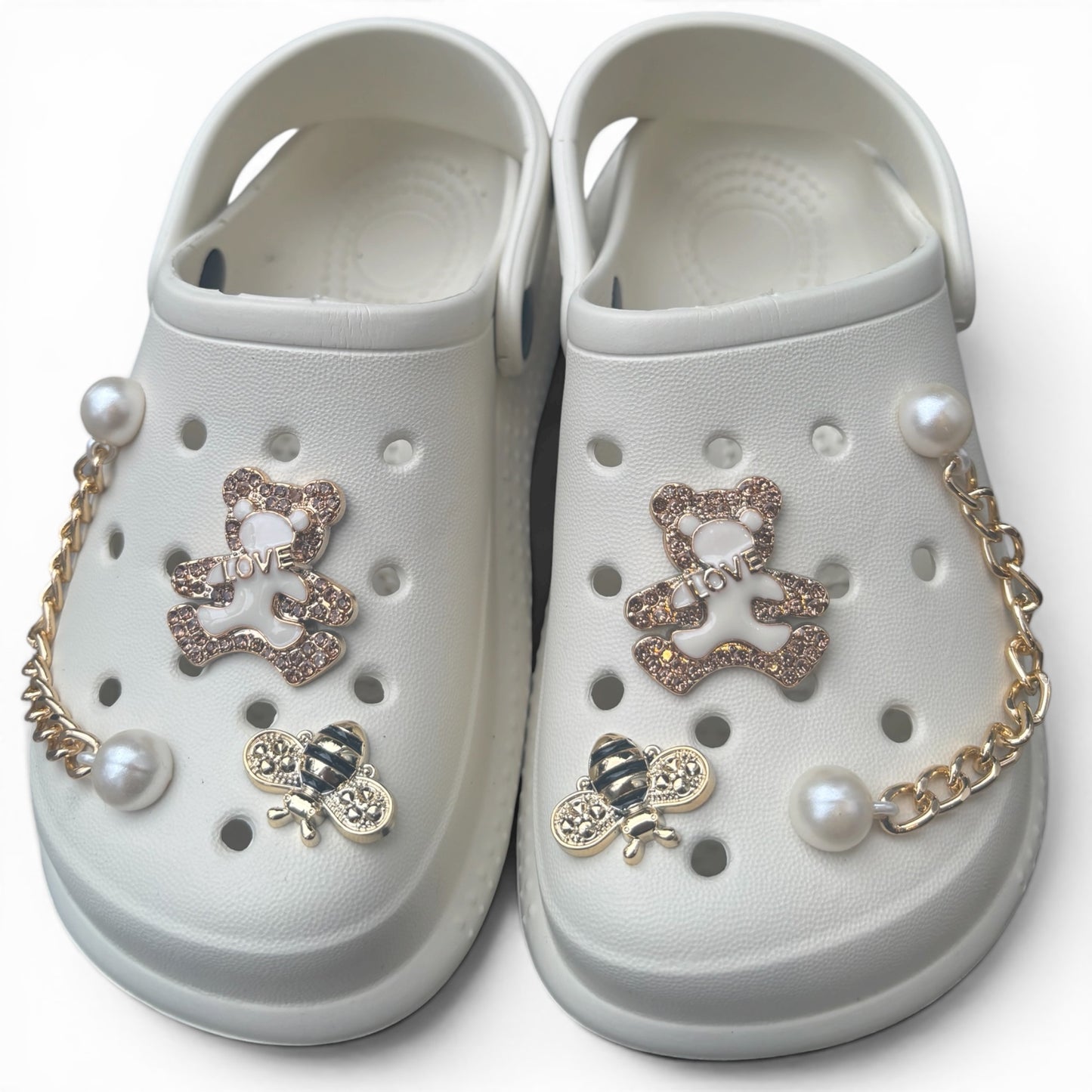 Sabots Blancs Enfant Ourson & Perles