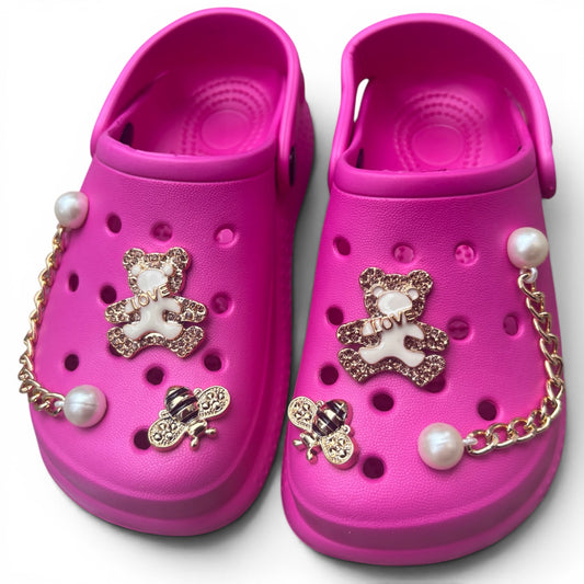 Sabots Enfant Fuchsia avec Ourson & Perles