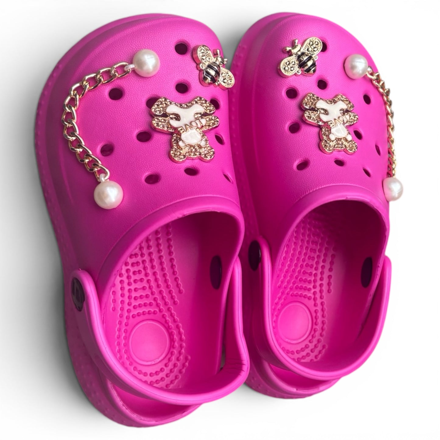 Sabots Enfant Fuchsia avec Ourson & Perles
