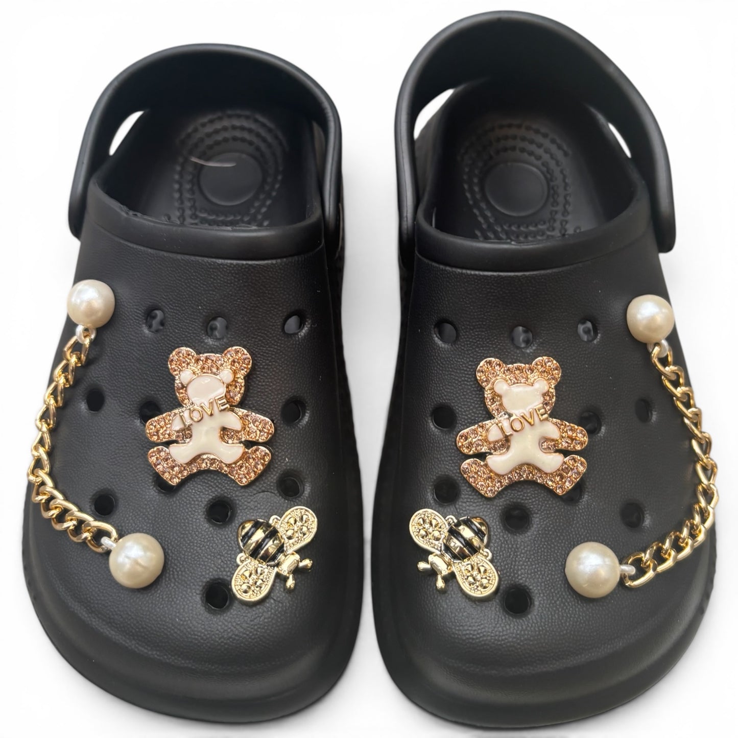 Sabots Noirs Enfant Ourson & Perles
