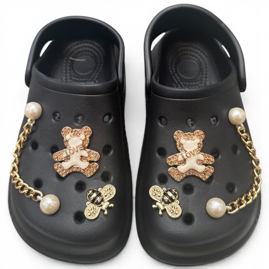 Sabots Noirs Enfant Ourson & Perles