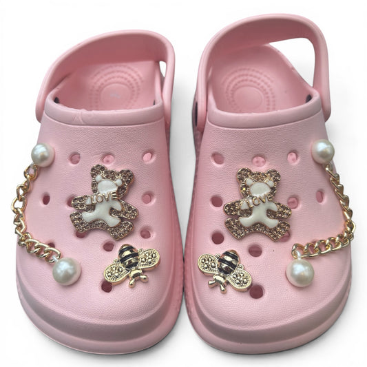 Sabots Enfant Rose Poudré Ourson & Perles