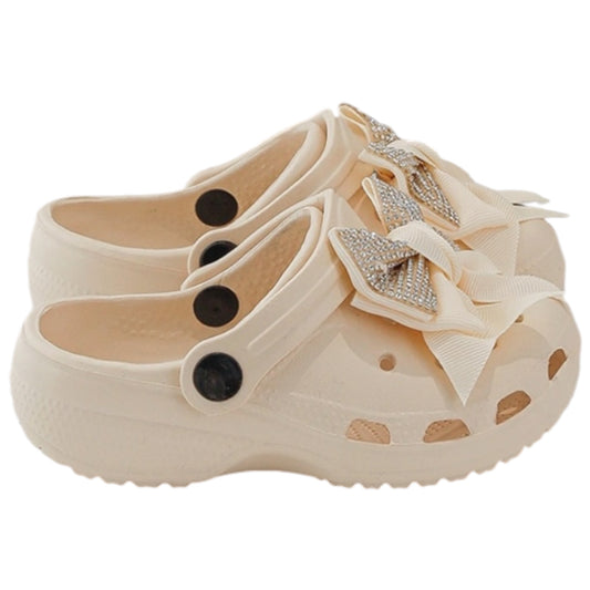 Sabots Élégance Beige – Nœud Strass