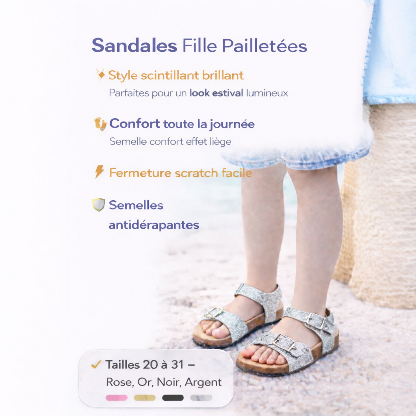 Sandales enfant pailletées Romy argents
