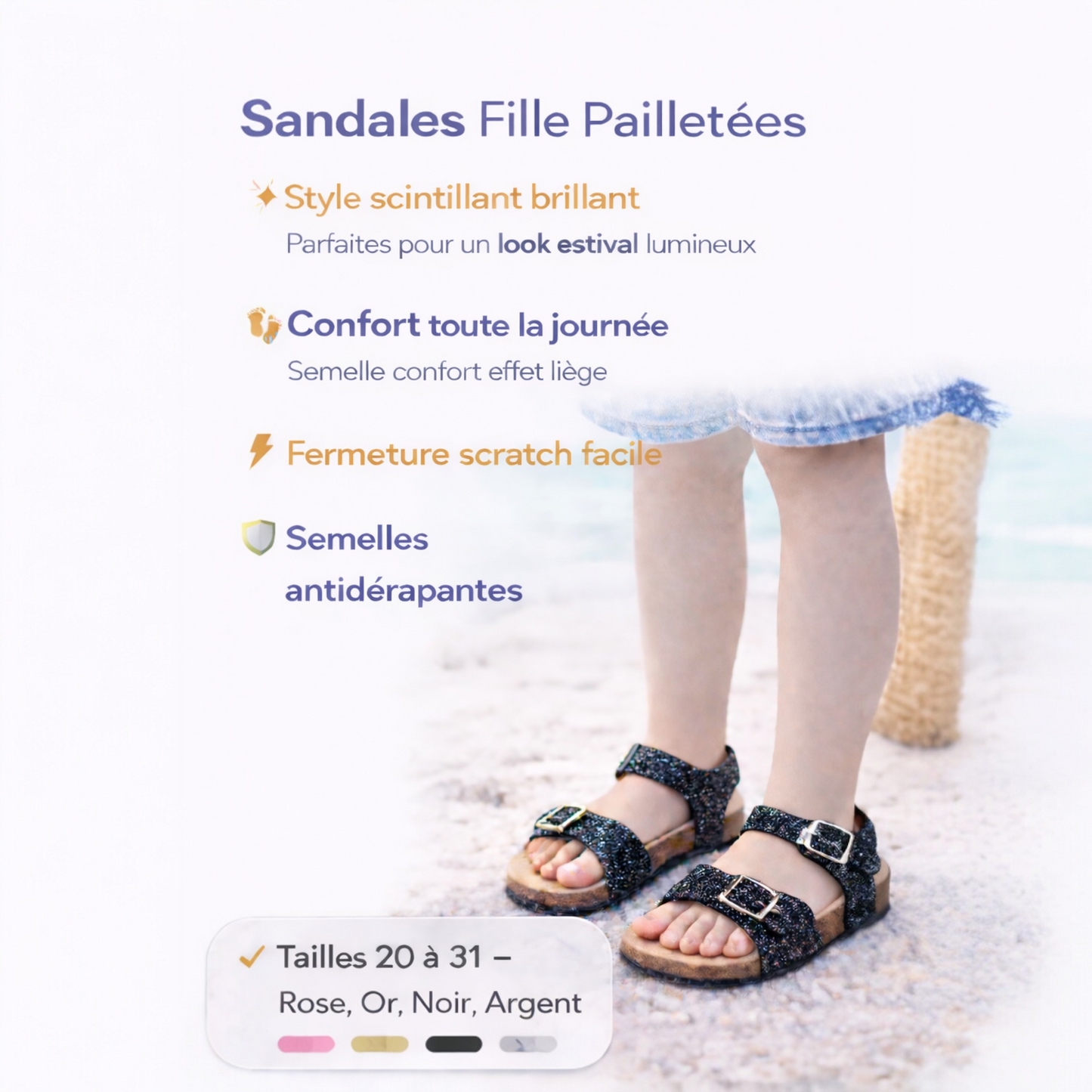 Sandales enfant pailletées Romy noires