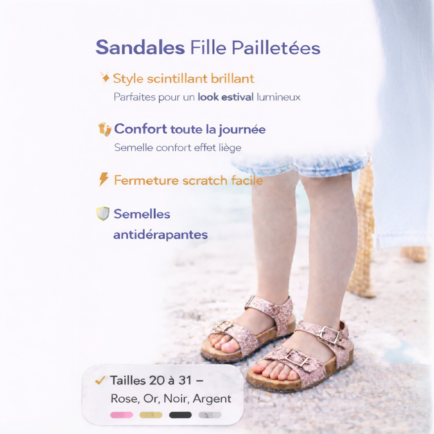 Sandales enfant pailletées Romy roses