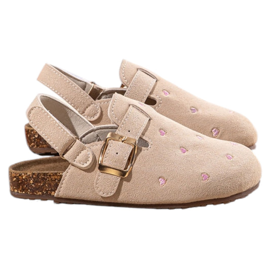 Sabots enfant Eden en daim beige coeurs