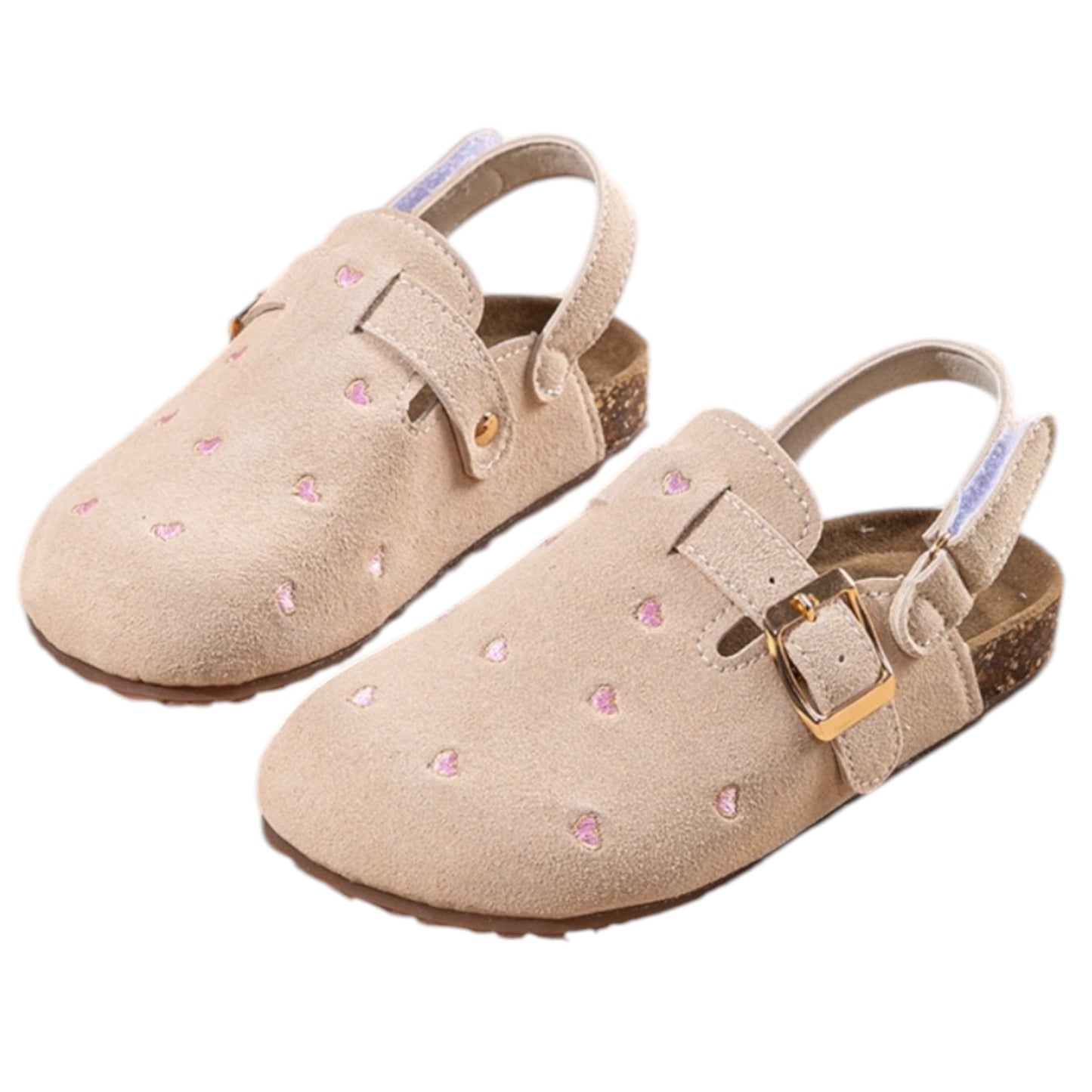 Sabots enfant Eden en daim beige coeurs