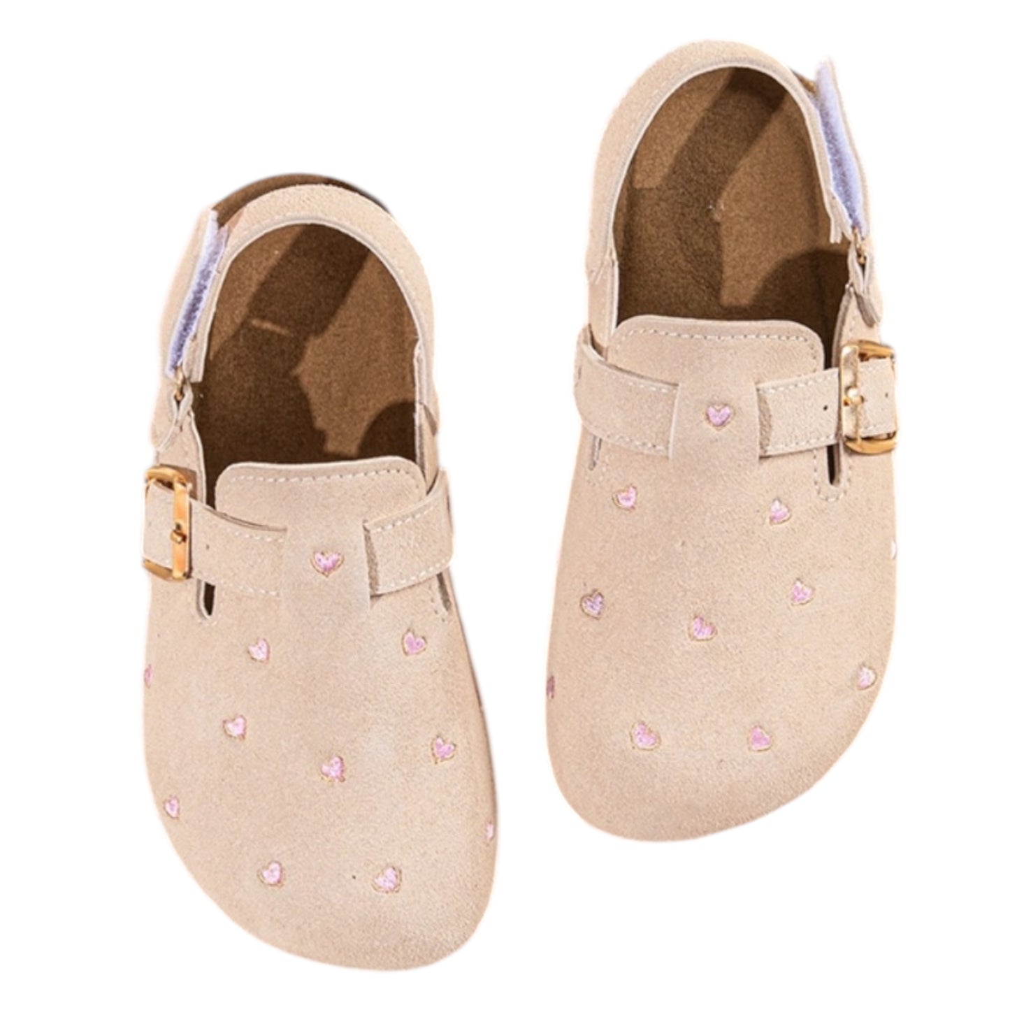 Sabots enfant Eden en daim beige coeurs